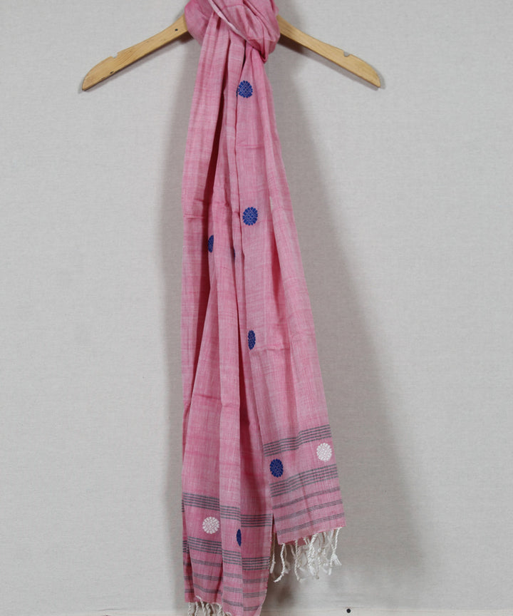 Pink blue white buti handloom cotton assam stole