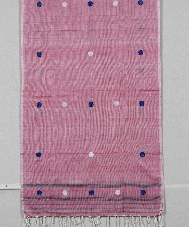 Pink blue white buti handloom cotton assam stole