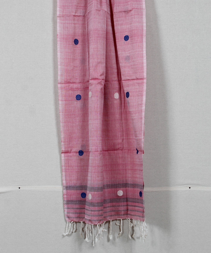 Pink blue white buti handloom cotton assam stole