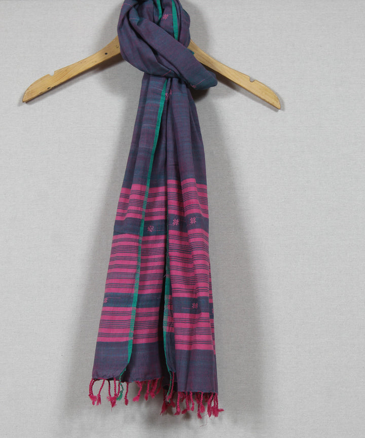 Grey pink buti handloom cotton assam stole