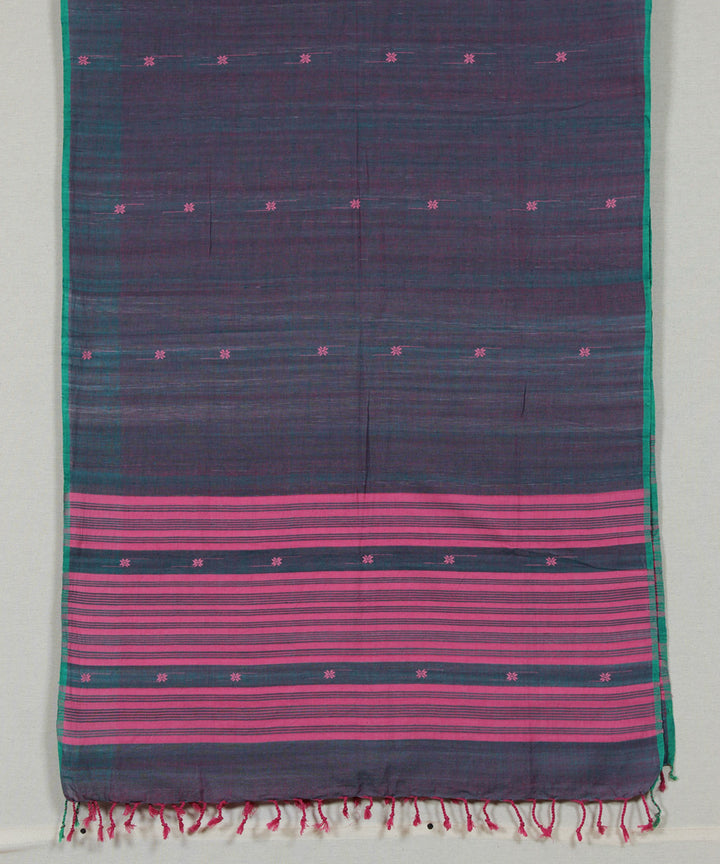 Grey pink buti handloom cotton assam stole