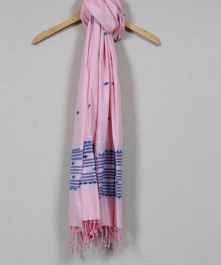 Peach blue buti handloom assam cotton stole