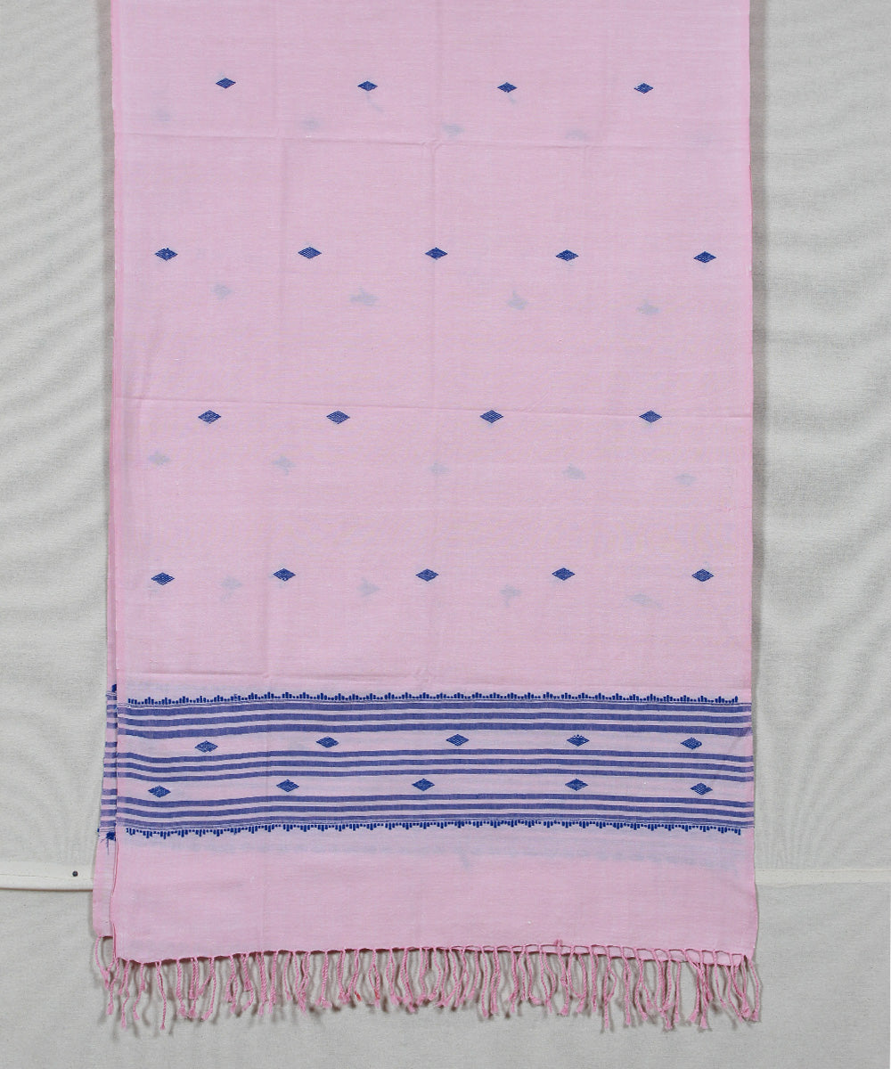 Peach blue buti handloom assam cotton stole