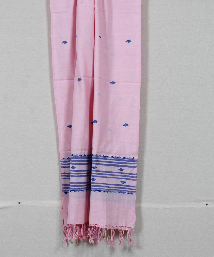 Peach blue buti handloom assam cotton stole