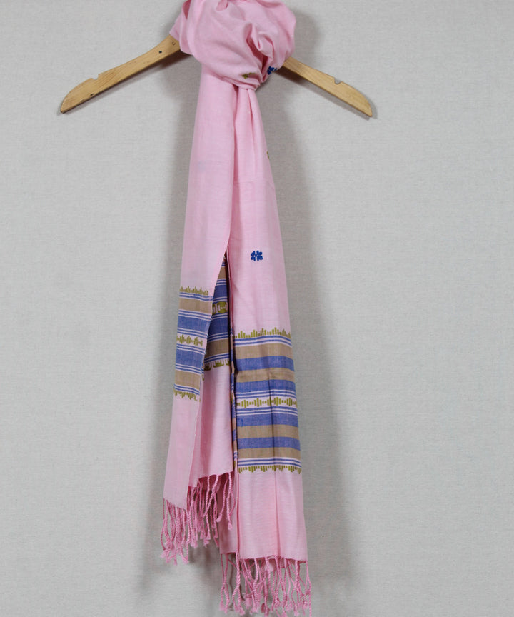 Peach blue buti handloom cotton assam stole