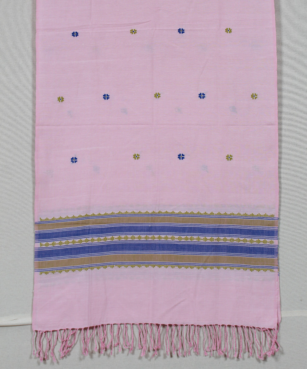 Peach blue buti handloom cotton assam stole