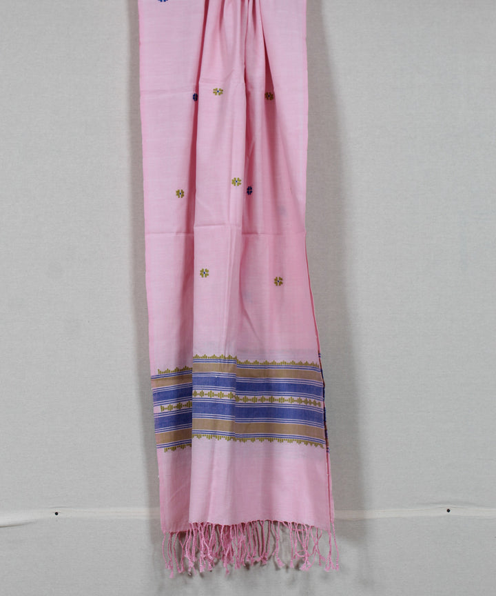 Peach blue buti handloom cotton assam stole