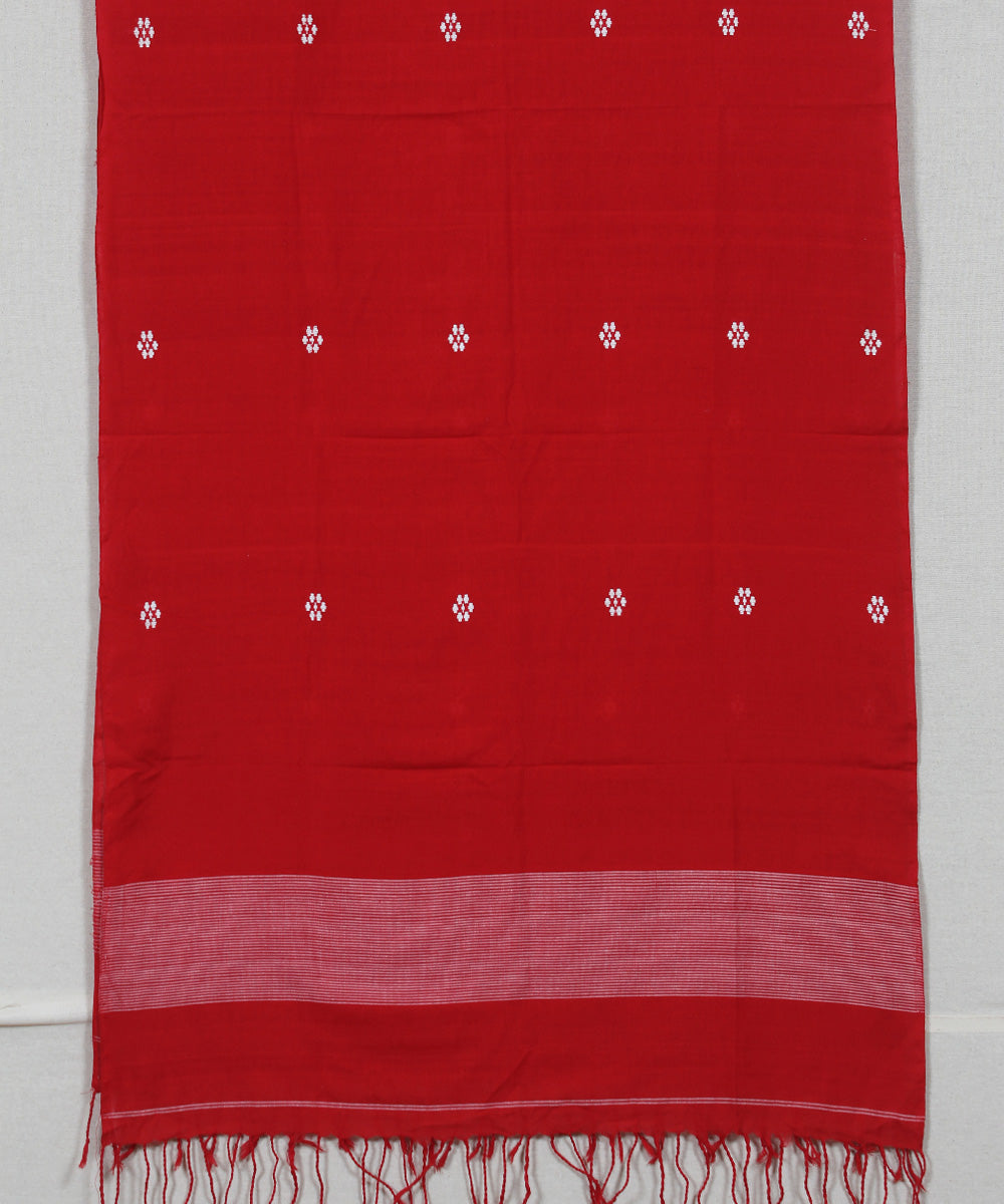 Red white buti handloom assam cotton stole