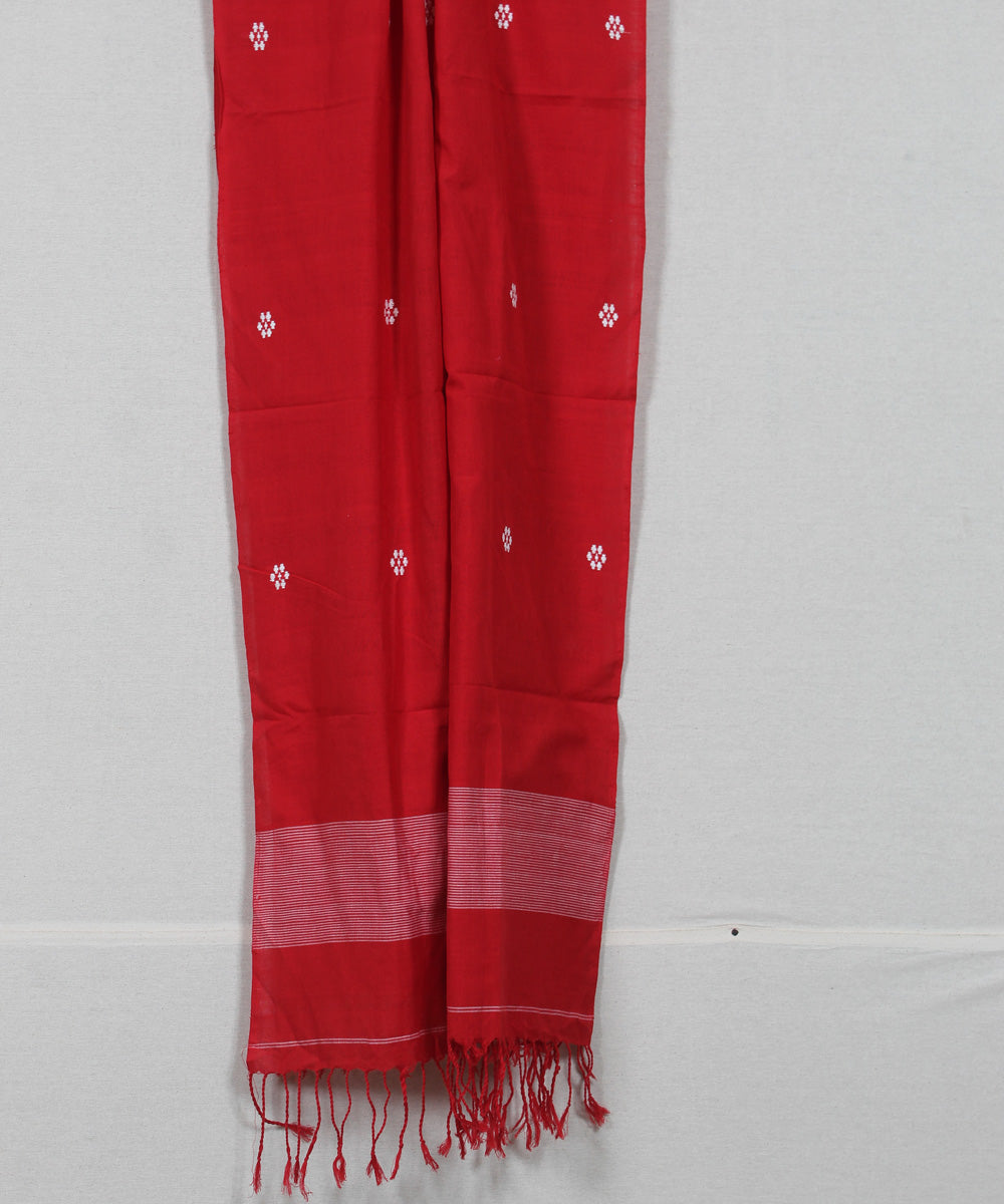 Red white buti handloom assam cotton stole