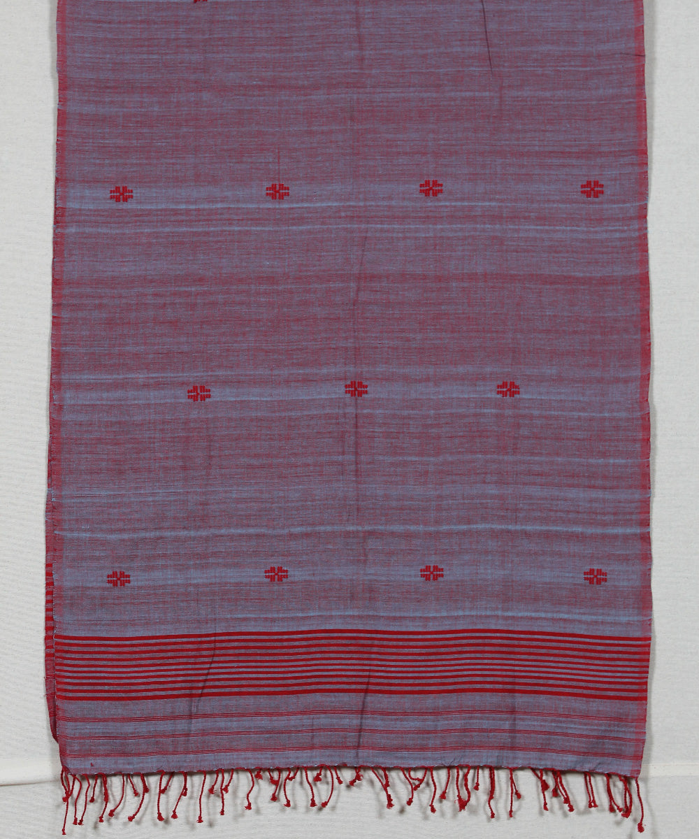 Grey red buti handloom cotton assam stole