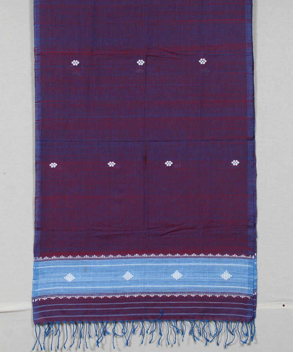 Navy blue sky blue white buti handloom cotton assam stole