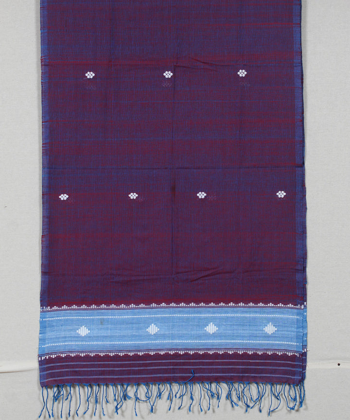 Navy blue sky blue white buti handloom cotton assam stole