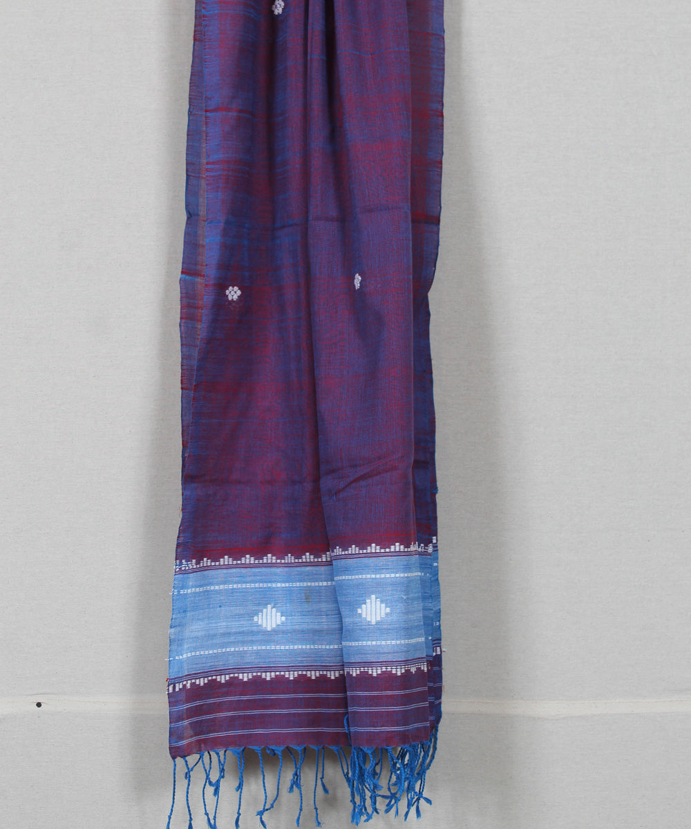 Navy blue sky blue white buti handloom cotton assam stole