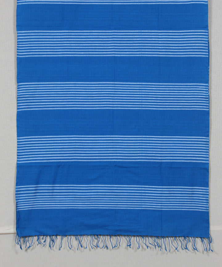 Cyan blue white striped handloom cotton assam stole