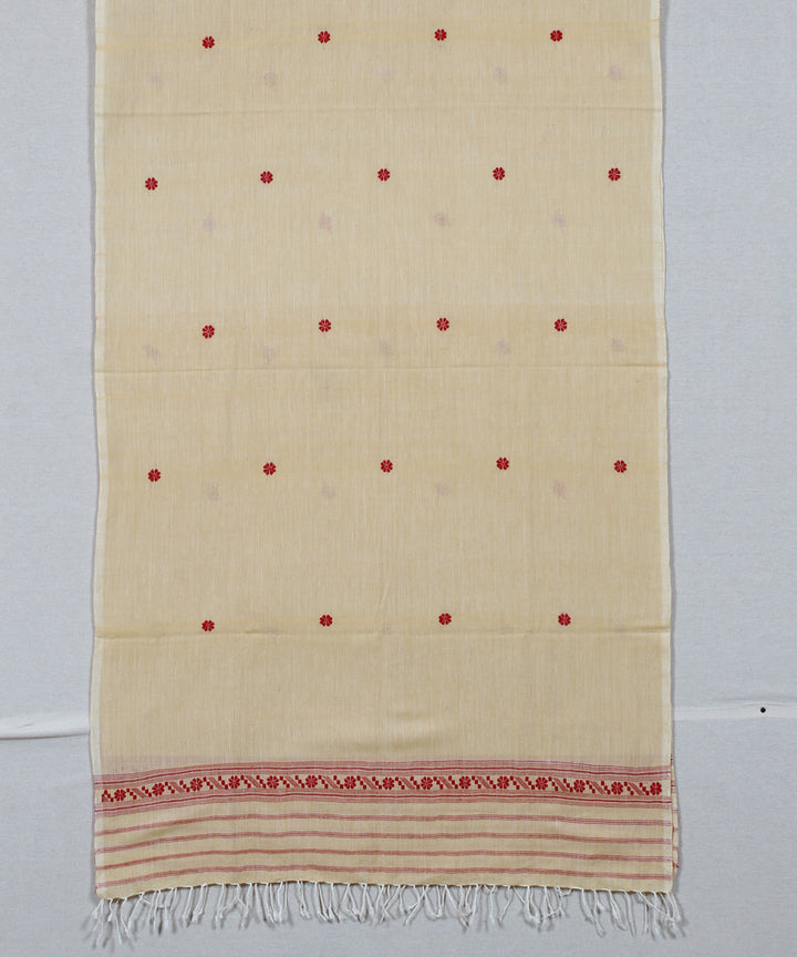 Beige red buti handloom cotton assam stole