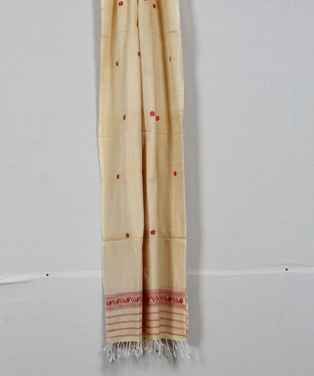 Beige red buti handloom cotton assam stole