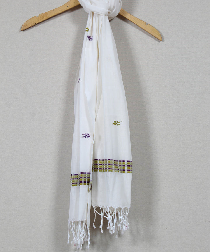 White grey buti handloom assam cotton stole