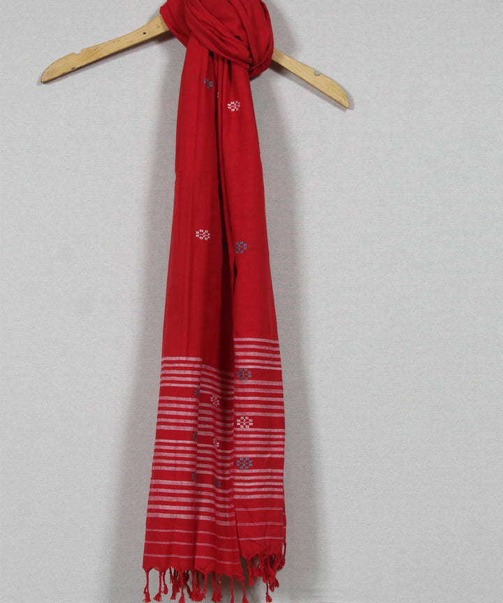 Red white grey buti handloom cotton assam stole