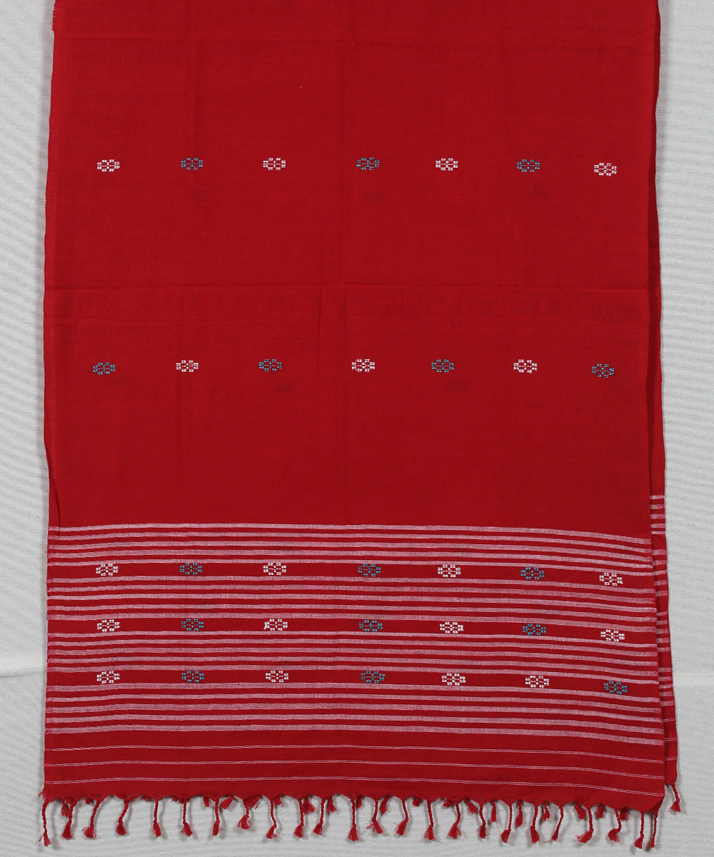 Red white grey buti handloom cotton assam stole