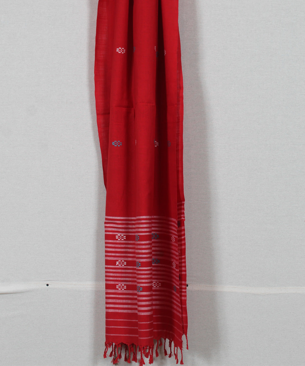 Red white grey buti handloom cotton assam stole