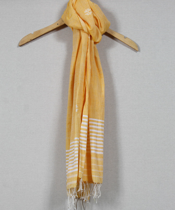 Yellow white buti handloom cotton assam stole