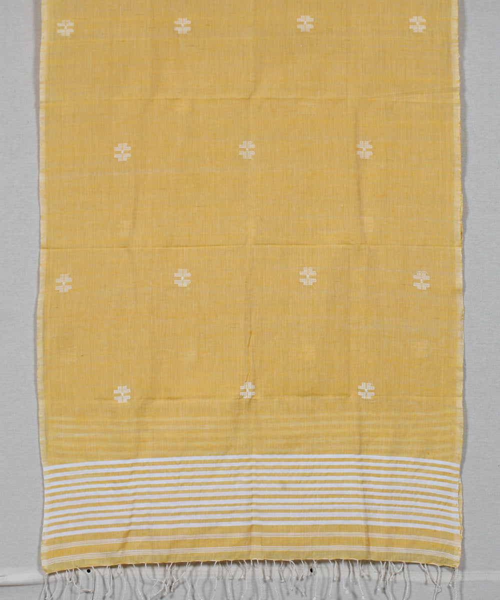 Yellow white buti handloom cotton assam stole