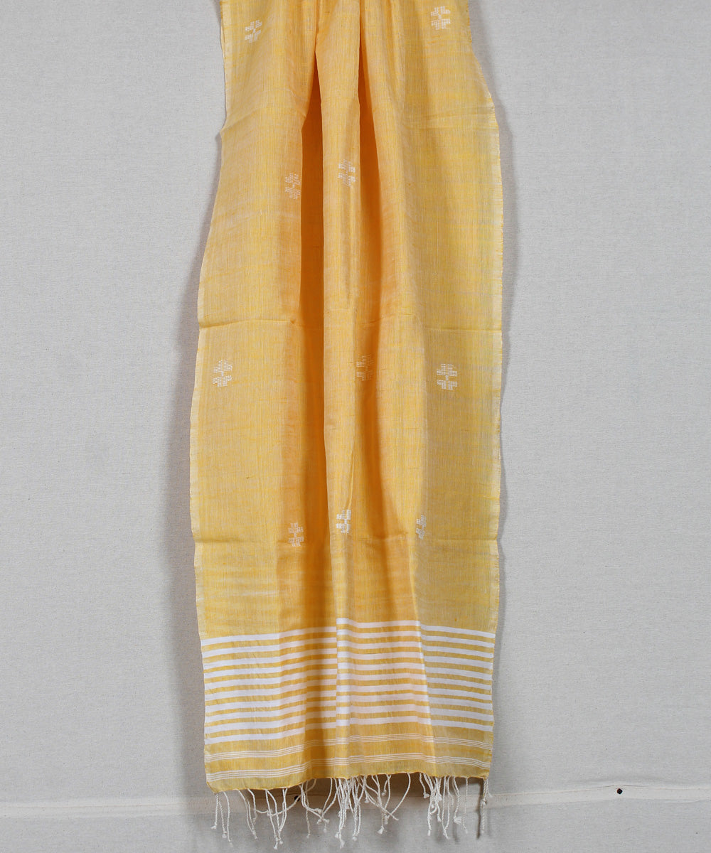 Yellow white buti handloom cotton assam stole