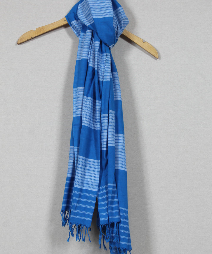 Navy blue white striped handloom cotton assam stole