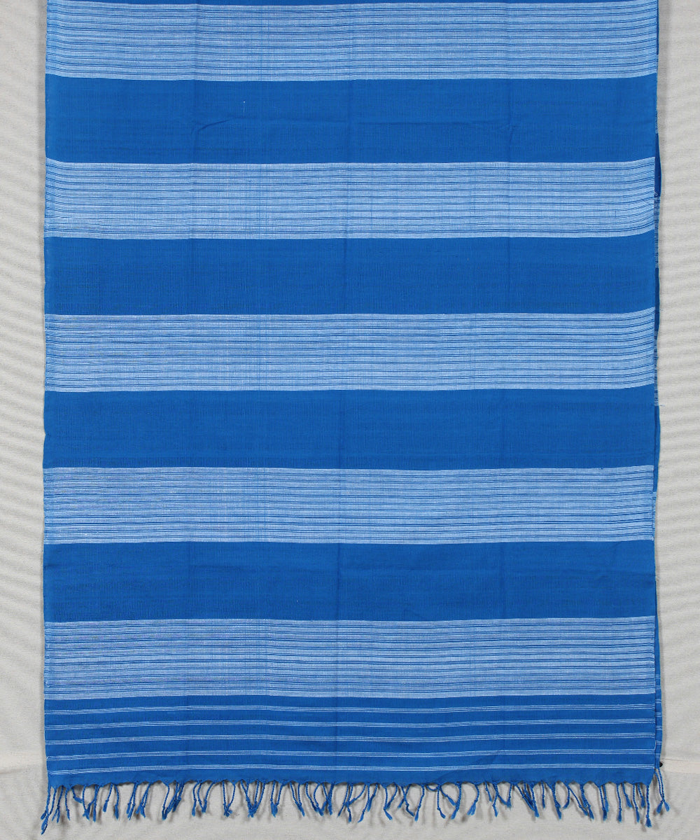 Navy blue white striped handloom cotton assam stole