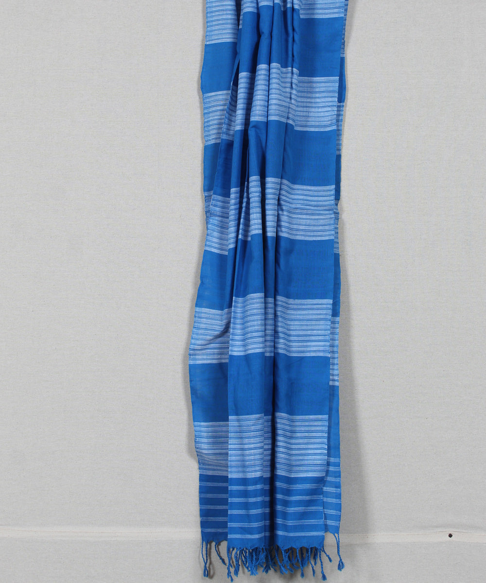 Navy blue white striped handloom cotton assam stole