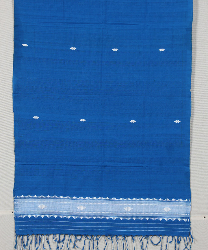 Navy blue white buti handloom cotton assam stole