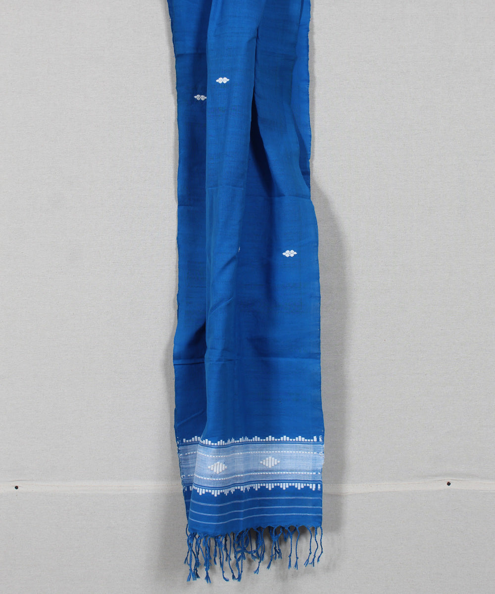 Navy blue white buti handloom cotton assam stole