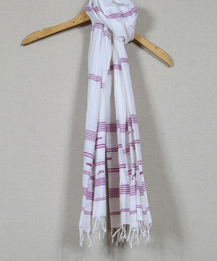 Beige red striped handloom cotton assam stole