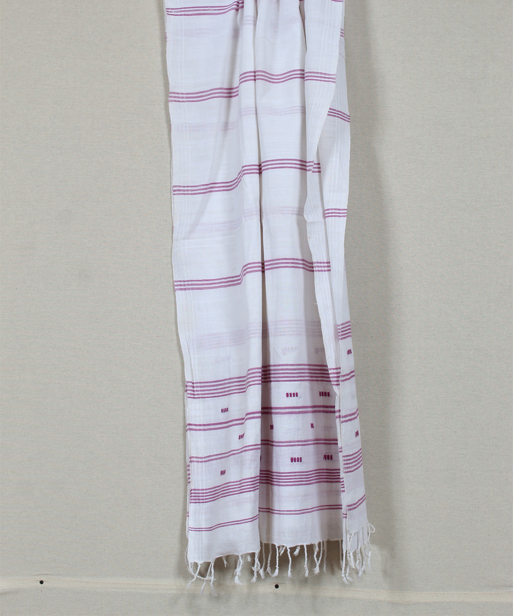 Beige red striped handloom cotton assam stole