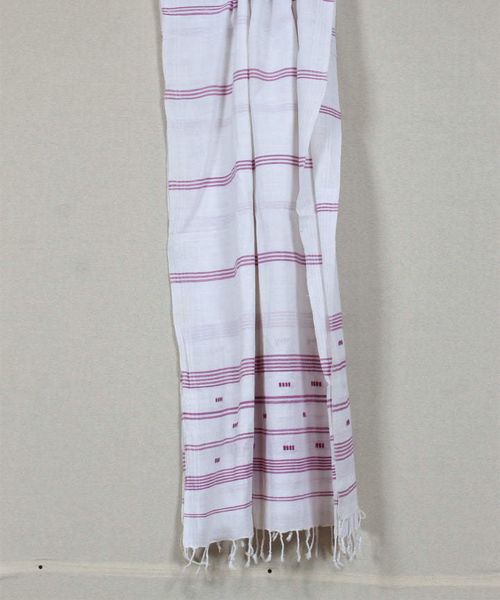 Beige red striped handloom cotton assam stole