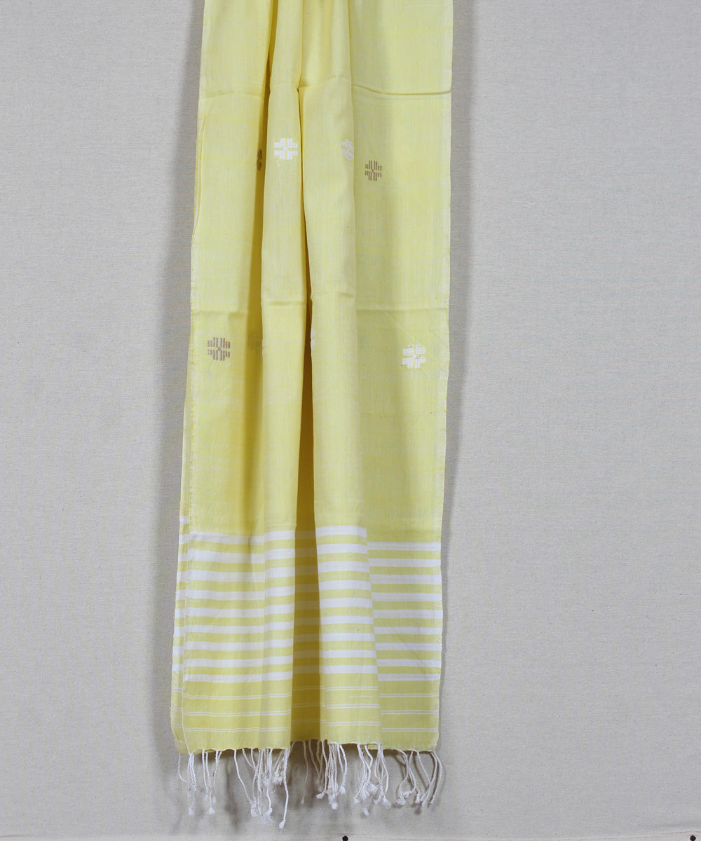 Cream white buti handloom cotton assam stole