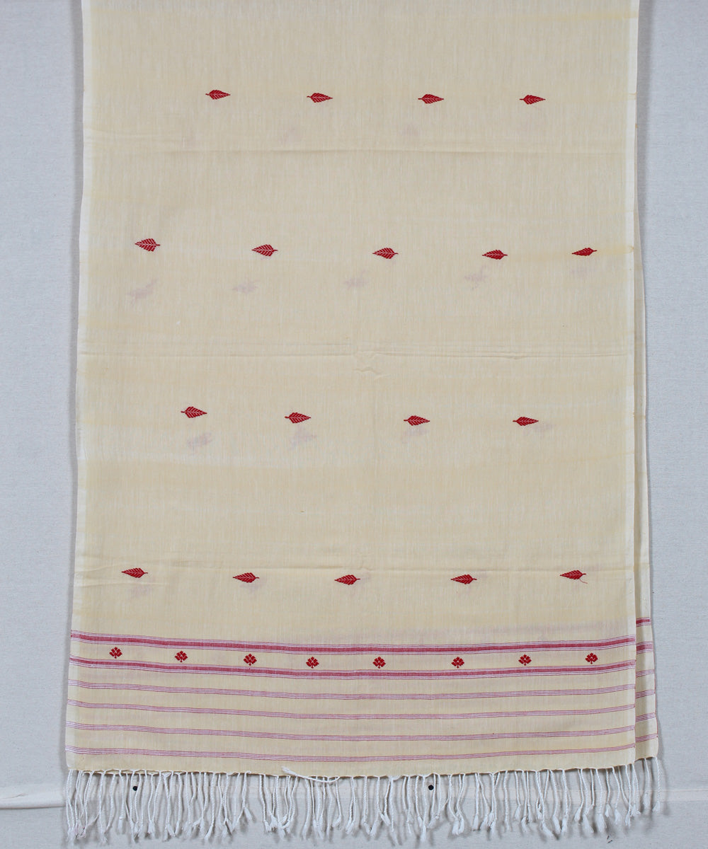 Peach red buti handloom cotton assam stole