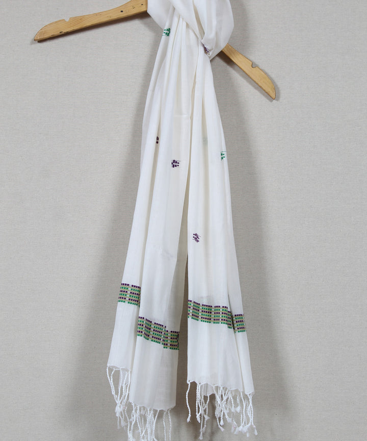 White grey green buti handloom cotton assam stole