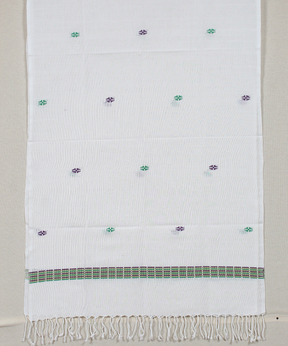 White grey green buti handloom cotton assam stole