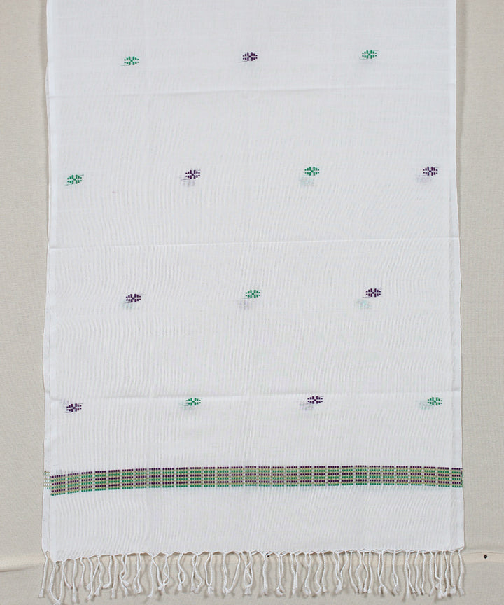White grey green buti handloom cotton assam stole