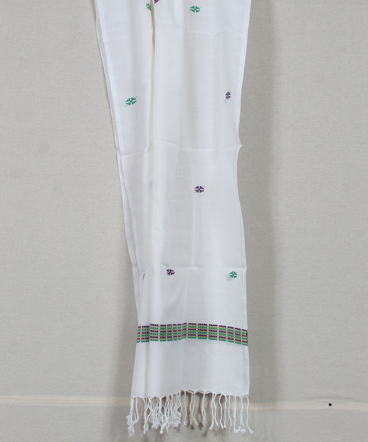 White grey green buti handloom cotton assam stole