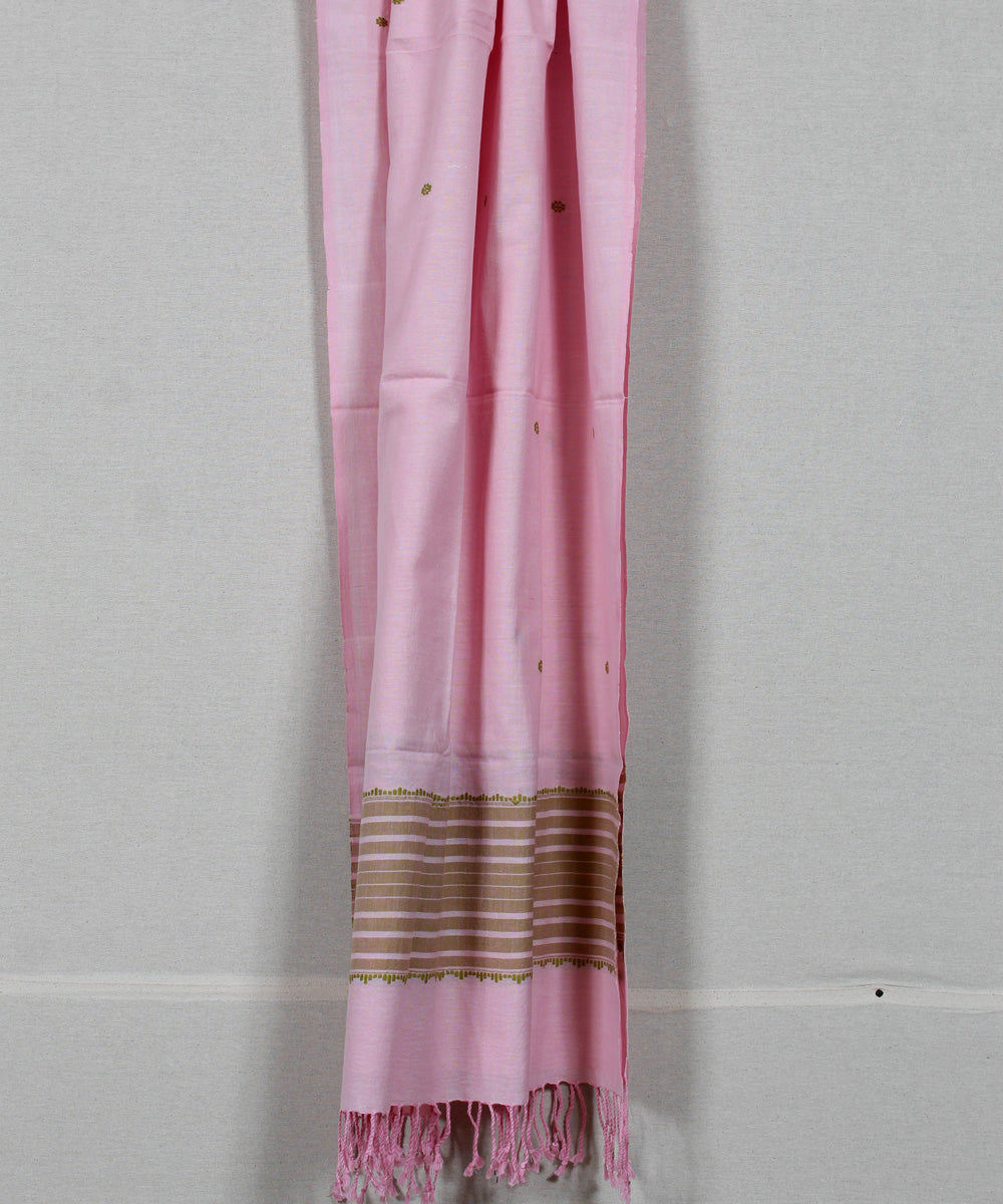 Pink grey buti handloom cotton assam stole