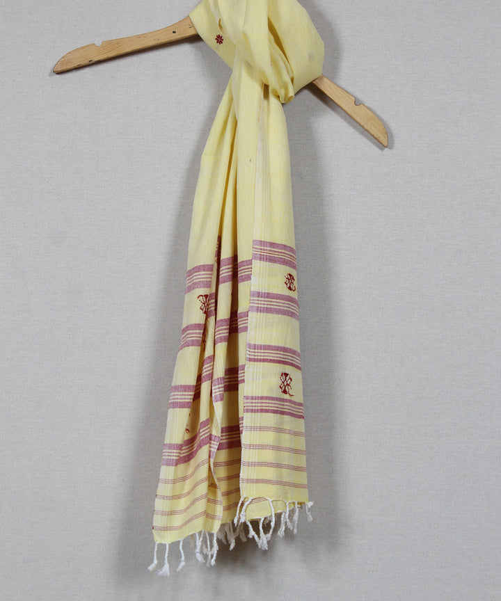 Cream red buti handloom cotton assam stole