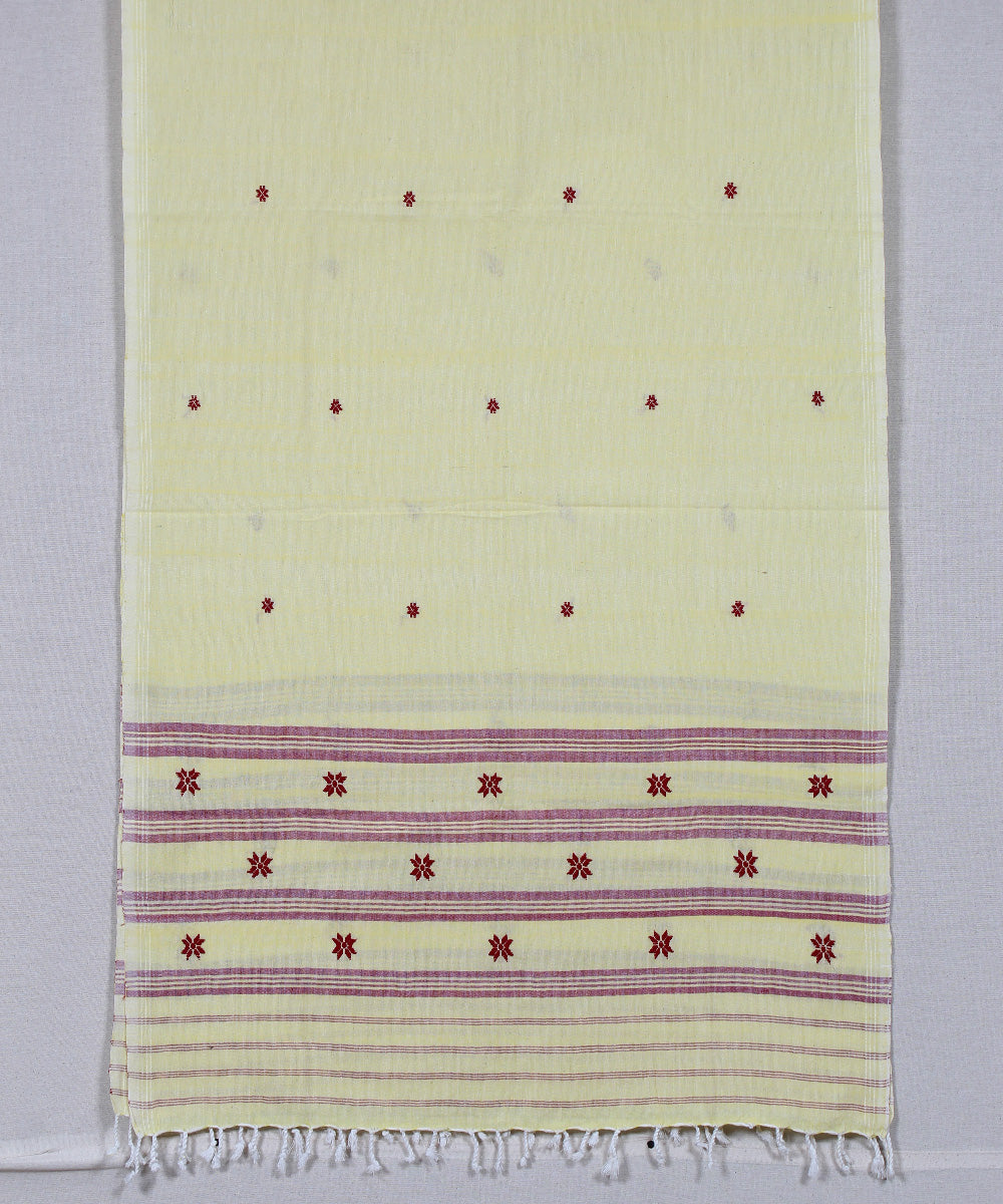 Cream red buti handloom cotton assam stole