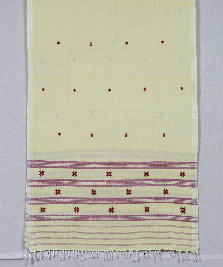 Cream red buti handloom cotton assam stole