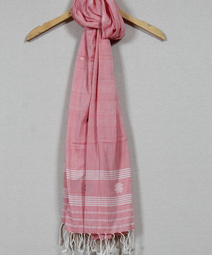 Pink white buti handloom assam cotton stole