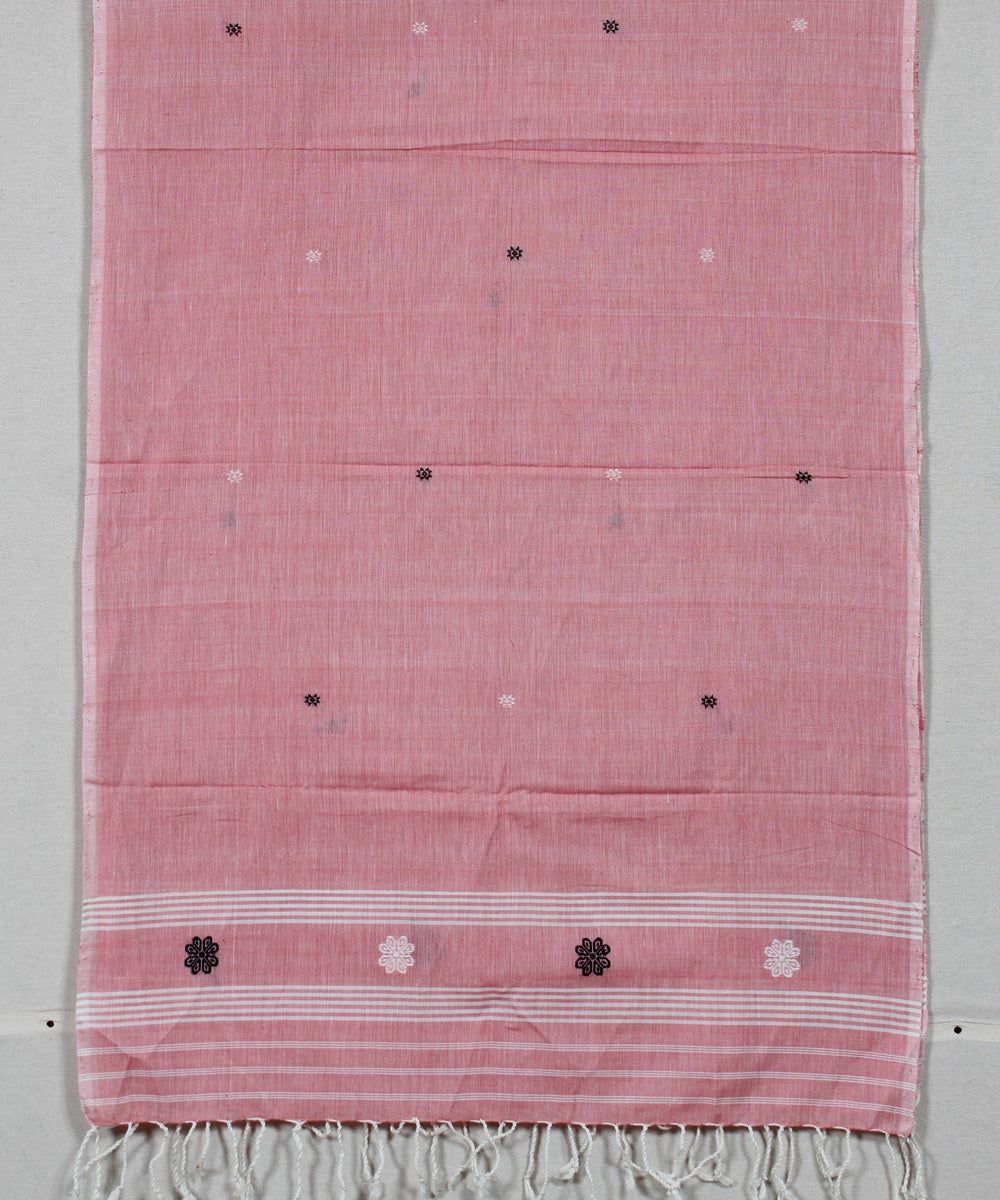 Pink white buti handloom assam cotton stole