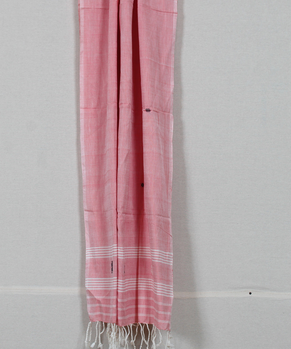 Pink white buti handloom assam cotton stole