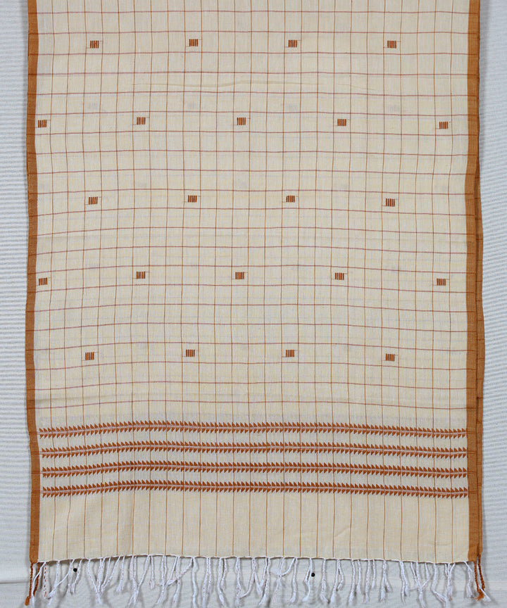 Cream brown buti checked handloom cotton assam stole