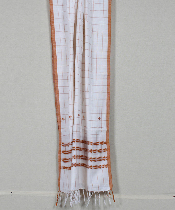 Cream brown checked handloom cotton assam stole